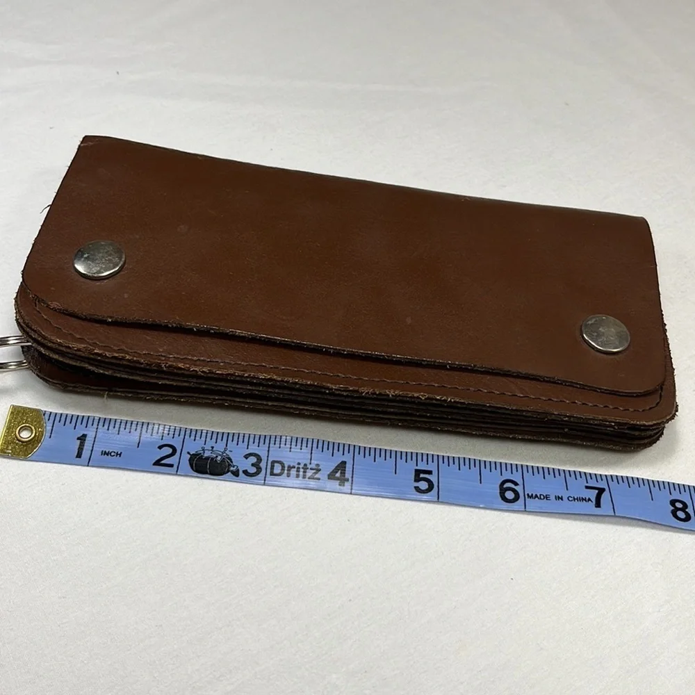 Biker Wallet Brown Leather Fold Over with Snaps